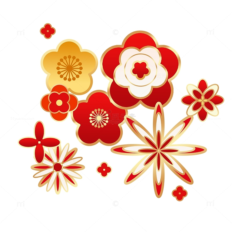 国潮剪纸春节花朵元素