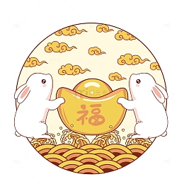 白色小清新双兔送福手绘作品