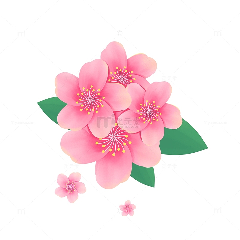 春天粉色的樱花绿叶鲜花元素
