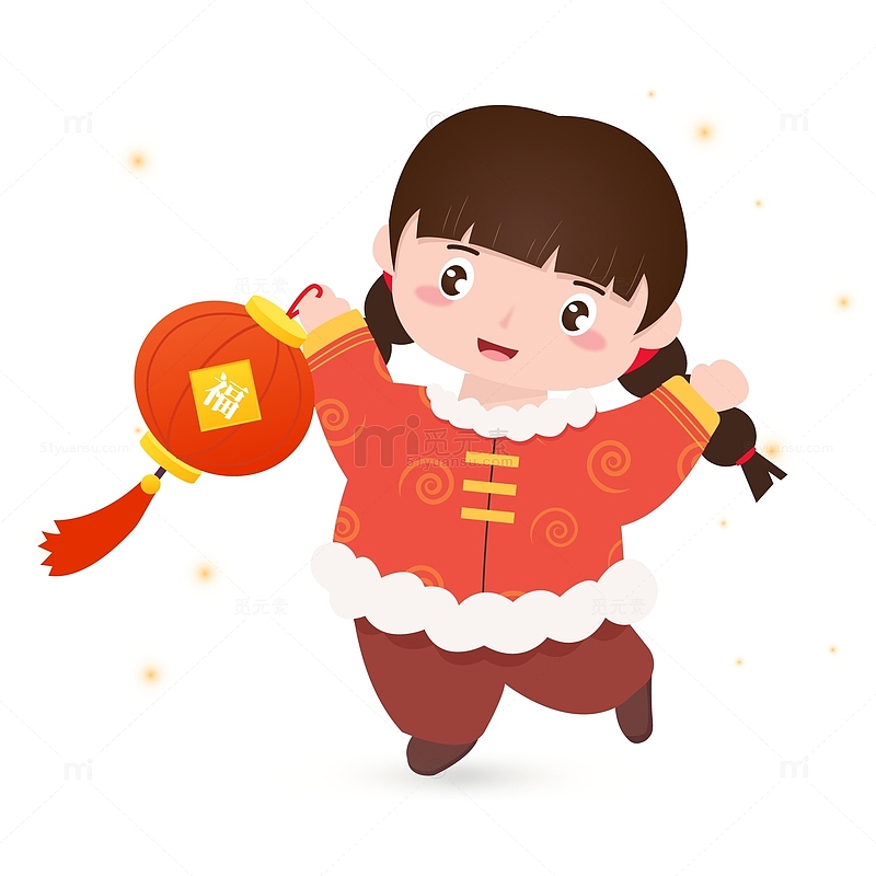 卡通可爱中国风小女孩人物装饰元素插画