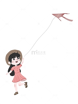 春天踏青女孩放风筝插画元素