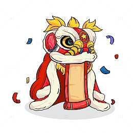 红色+国潮+舞狮+卷轴+喜庆+新年+手绘