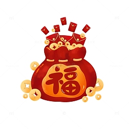 红色兔年春节新年手绘卡通福袋金币红包