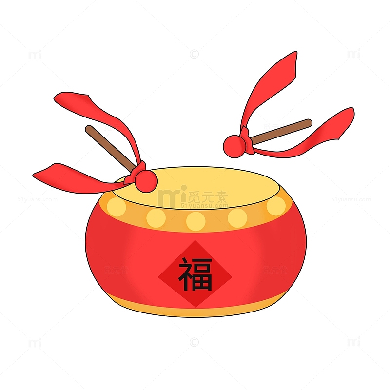 红色喜庆春节击鼓手绘