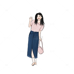 时尚小清新女生拎包手绘图