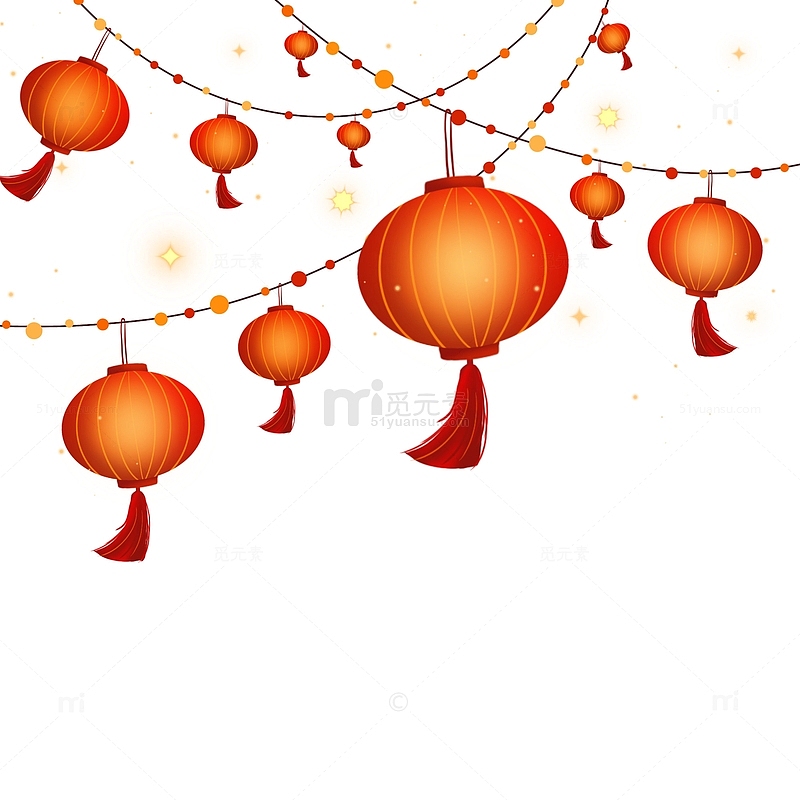 手绘红色喜庆新年春节除夕元宵节灯笼孔明灯