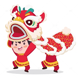 新年开门红开工大吉舞狮舞龙喜庆卡通插画