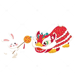 2023兔年开门红兔子舞狮插画