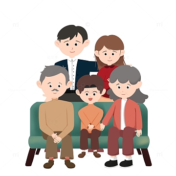 卡通全家福家人团圆合照人物元素