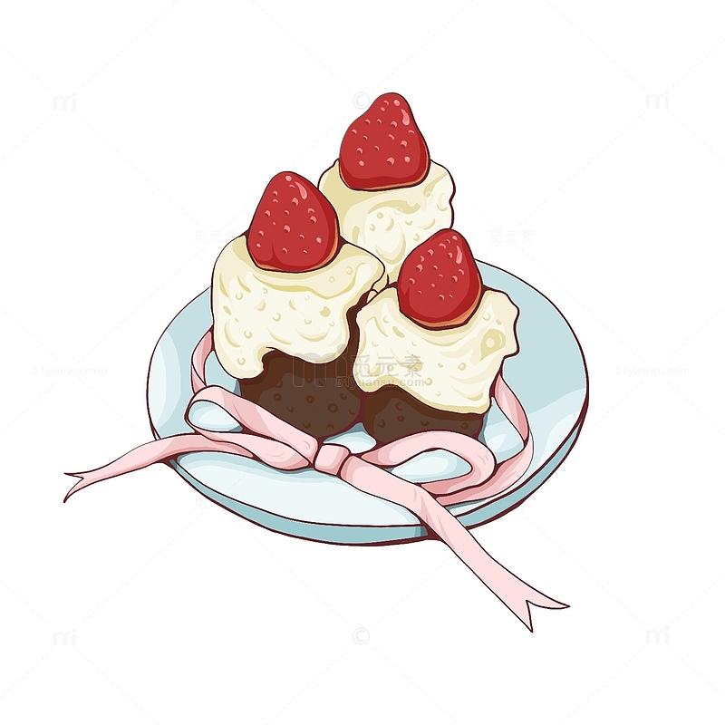 粉色清新草莓奶油巧克力小蛋糕甜品手绘图