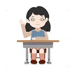 卡通上课举手女孩学生