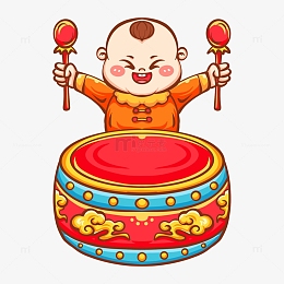 福娃男孩敲鼓免抠元素