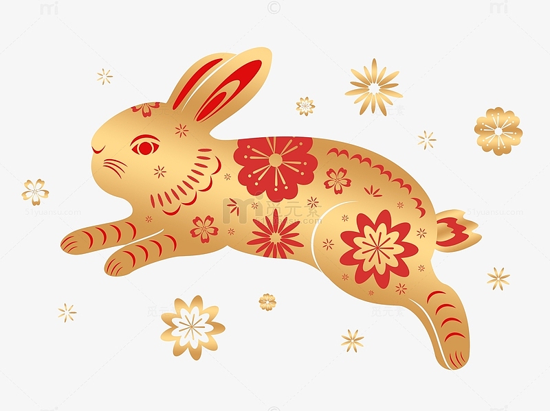 烫金剪纸古典兔年兔子剪影海报装饰元素