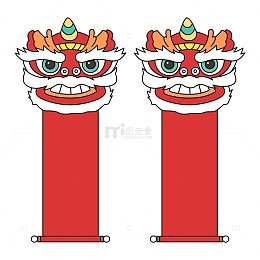 红色卡通喜庆醒狮开门红素材图