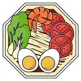 彩色卡通蔬菜面条素材图