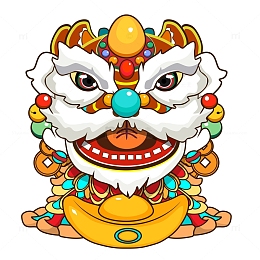 新春醒狮贺岁矢量手绘