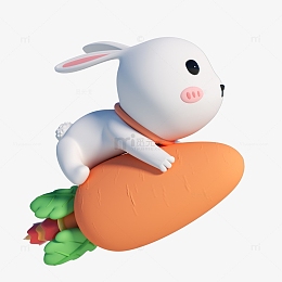 c4d小兔子骑萝卜火箭3d创意元素