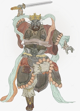 增长天王全身手绘像