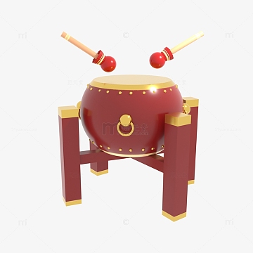 国潮中国红3d立体大鼓国风乐器击鼓开门红