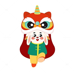 卡通手绘兔子舞狮