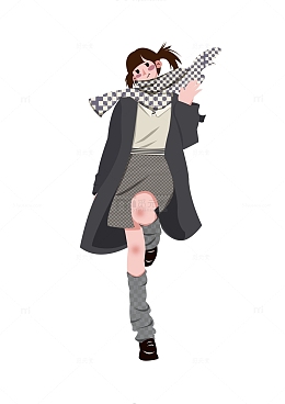 灰色浅绿色格子活泼可爱衣服女孩