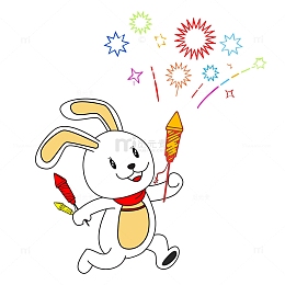 过年放烟花的小白兔子