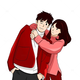 情人节挂男朋友身上的女孩情侣