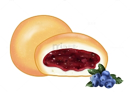 黄色紫色卡通蓝莓面包手绘图