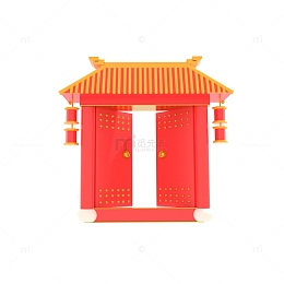 红色3D立体开门大吉牌坊中式红门国潮建筑