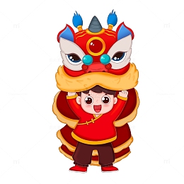 卡通手绘喜庆节日男孩舞狮元素