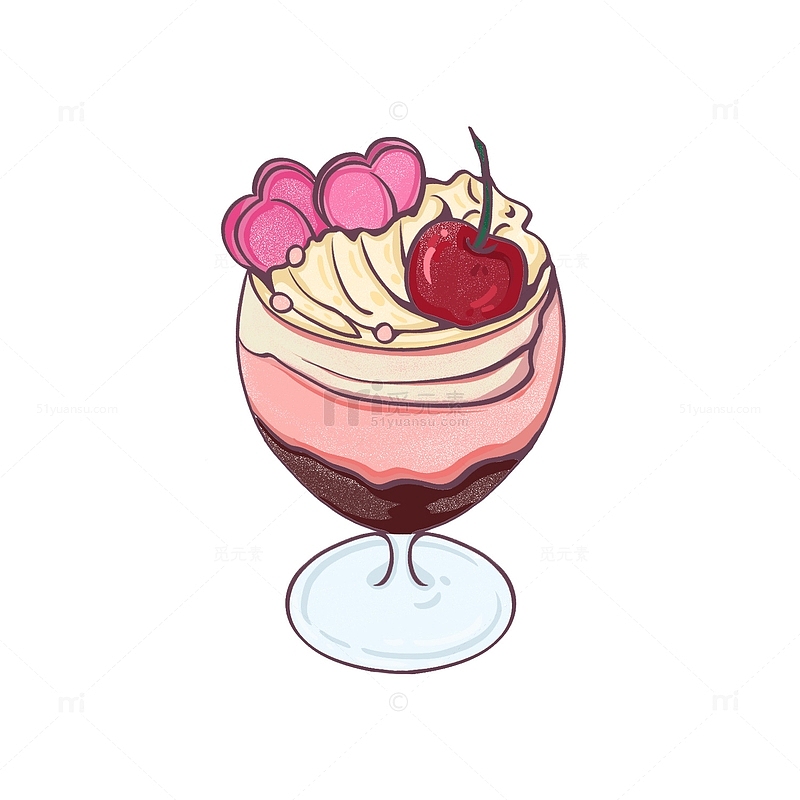 粉色情人节甜品礼物樱桃蛋糕杯手绘图