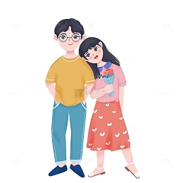 粉色小清新情侣情人节手捧花束手绘插画