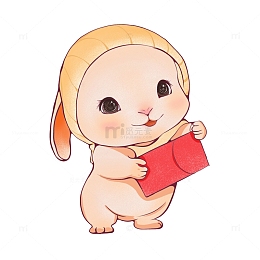 粉色可爱戴帽子小兔子来送红包手绘图