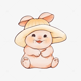 粉色可爱戴帽子软糯小兔子手绘图