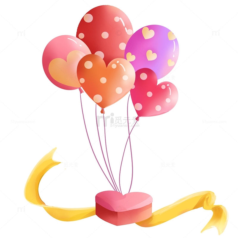 粉色小清新扁平风情人节爱心礼物气球手绘图