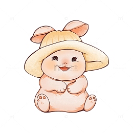 粉色可爱戴帽子软糯小兔子手绘图