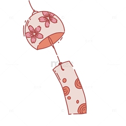 粉色手绘日系插画可爱线条风铃铃铛装饰