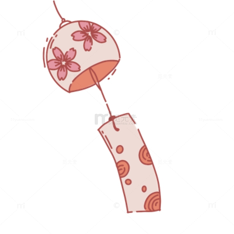 粉色手绘日系插画可爱线条风铃铃铛装饰