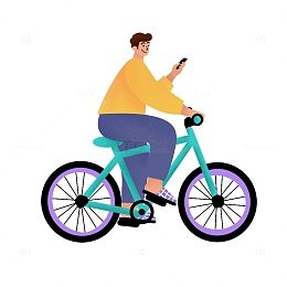 插画扁平风格噪点男孩共享单车