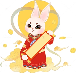 红色国潮兔子送祝福元素免扣