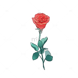 一支红色玫瑰花浪漫情人节花朵手绘图