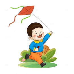 绿色春天放风筝手绘图