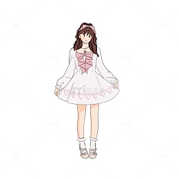 粉色可爱女生春天人物春装连衣裙手绘图