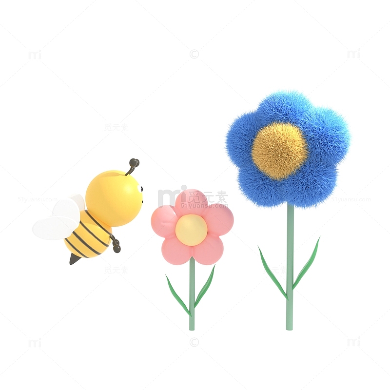 春天蜜蜂采蜜花朵3D立体卡通昆虫春季场景