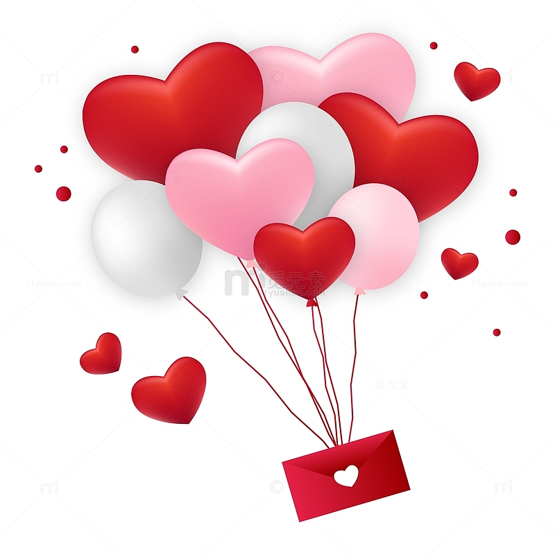 红色大气质感气球浪漫信封装饰元素