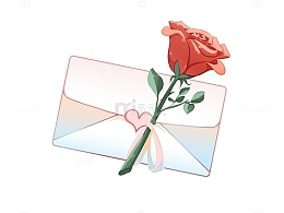 唯美手绘信封玫瑰蝴蝶结丝带情人节元素
