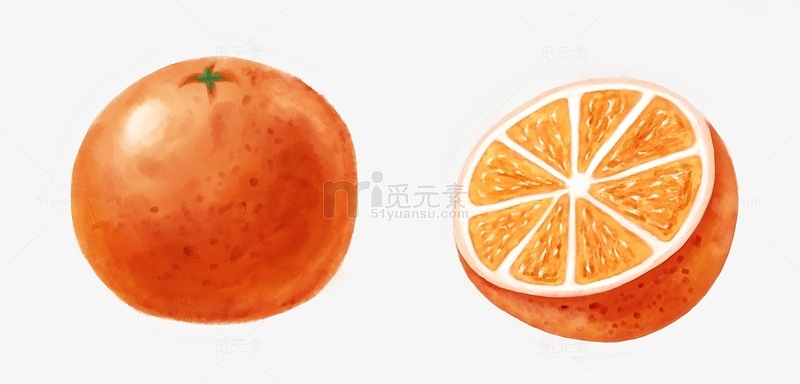 橘黄色水果写实橘子橙子水彩