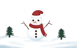 冬天森林里的小雪人可爱松树飘落雪花白色