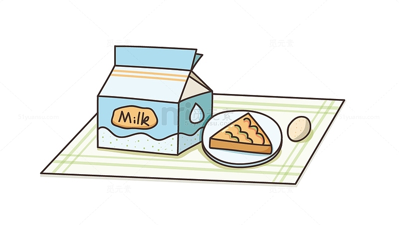 手绘精致早餐鸡蛋牛奶营养蛋白质谷物小麦