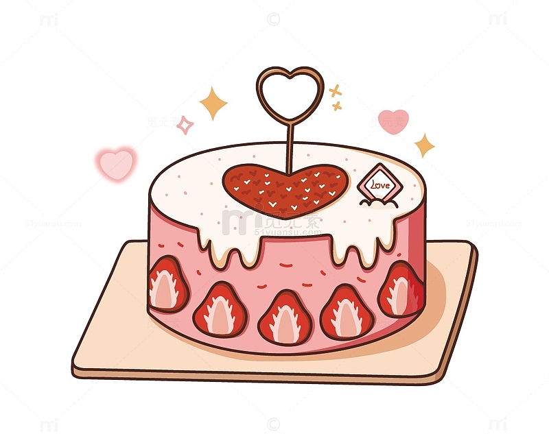 卡通手绘情人节鲜花玫瑰花爱心礼物草莓蛋糕